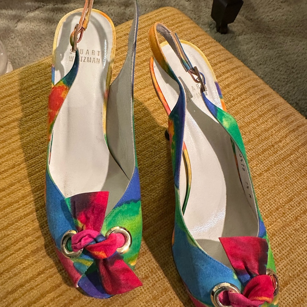 Stuart Weitzman Colorful Slingback Heels with Bow